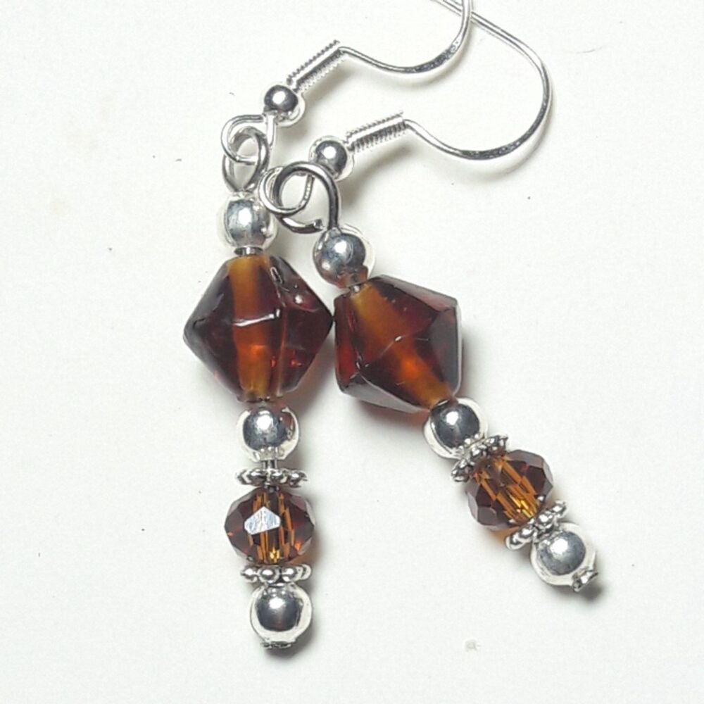 Brown Glass Silver plated Hooks Hidden Meaning earrings Poetcore , Unique   472■